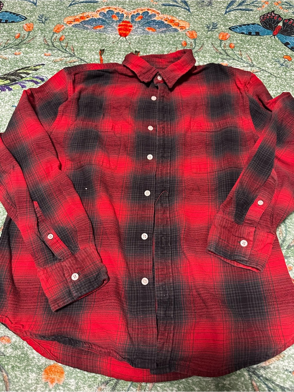 Arizona Jean Company Red and Black Plaid Button-Down Shirt